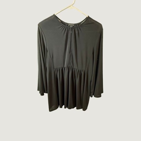 Ann Taylor Tops - Ann Taylor Black Bell Sleeve Peplum Tunic Top Keyhole Neck Jersey Knit Small